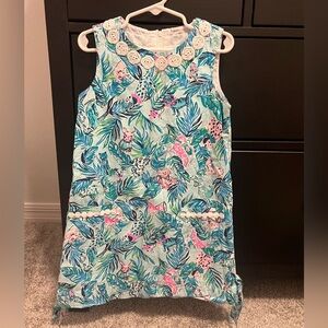 Girls Lilly Pulitzer Seasalt Blue Barking Up The Palm Tree Shift Dress SZ 6